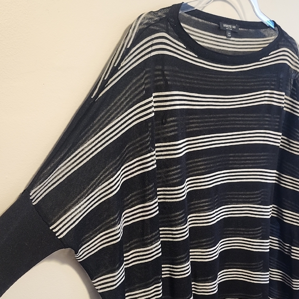 Lafayette 148 NY Slouch Black White Striped Oversized Sweater Luxury XS Sheer - Picture 5 of 8